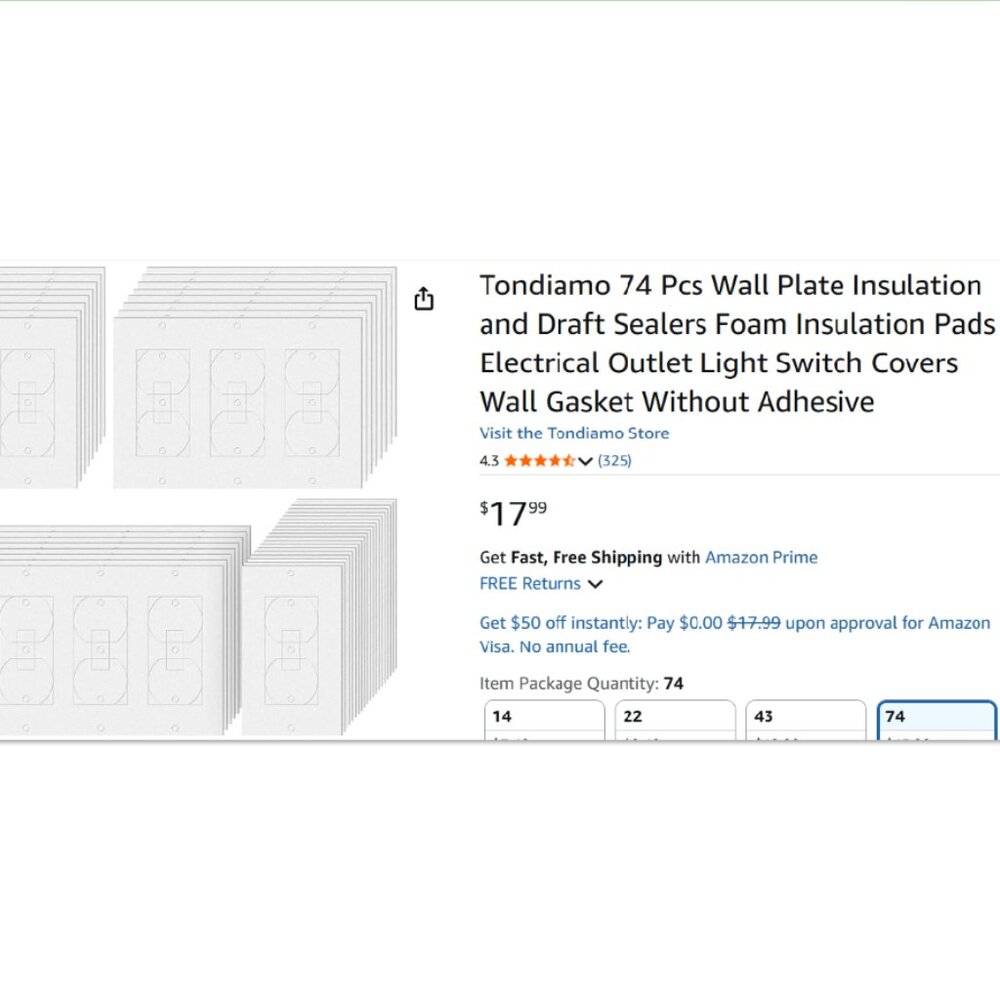 Brand New Unopened Wall Plate Foam Insulation Pads (74 pcs)